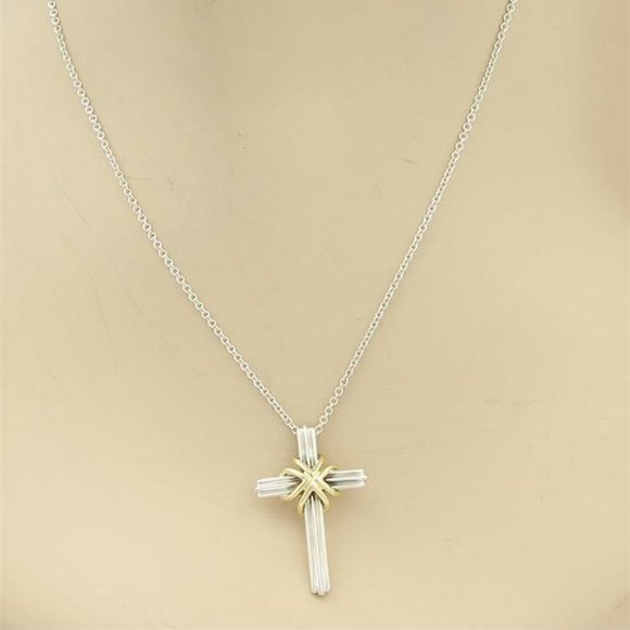 Tiffany & Co. 925 Silver 18k Gold Cross Necklace - Picture 2 of 7